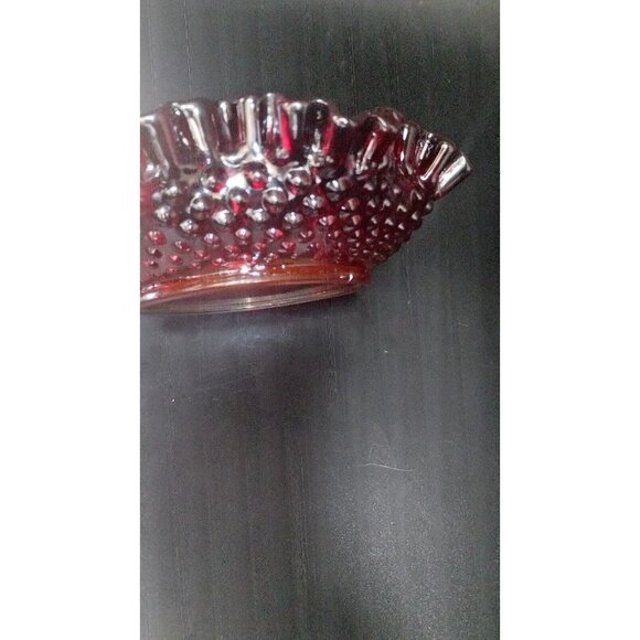 Fenton Hobnail Ruby Red Amberina Glow Ruffle Glass Candy Dish - Picture 8 of 16